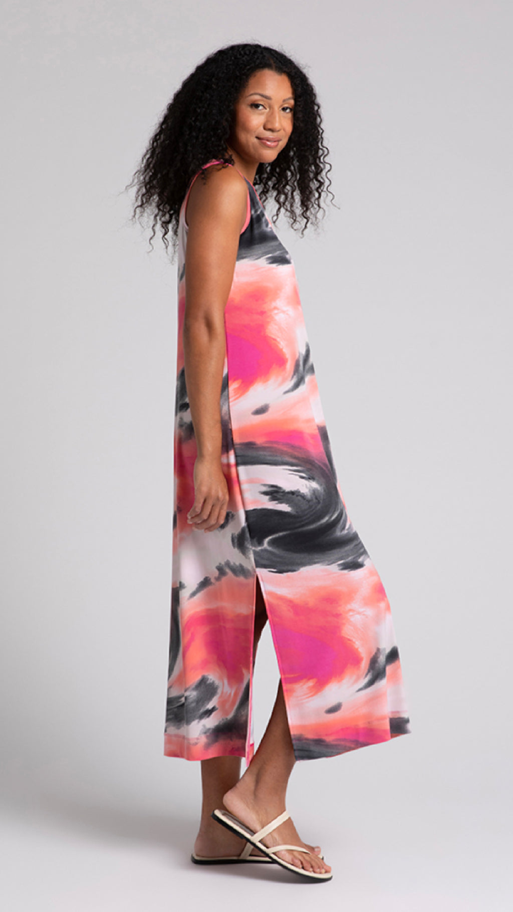 Reversible Slit Tank Dress-Marble Print (Sale)