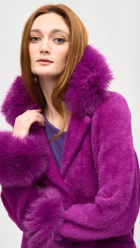 Joseph Ribkoff Feather Yarn and Faux Fur Sweater Coat (selected color on sale)