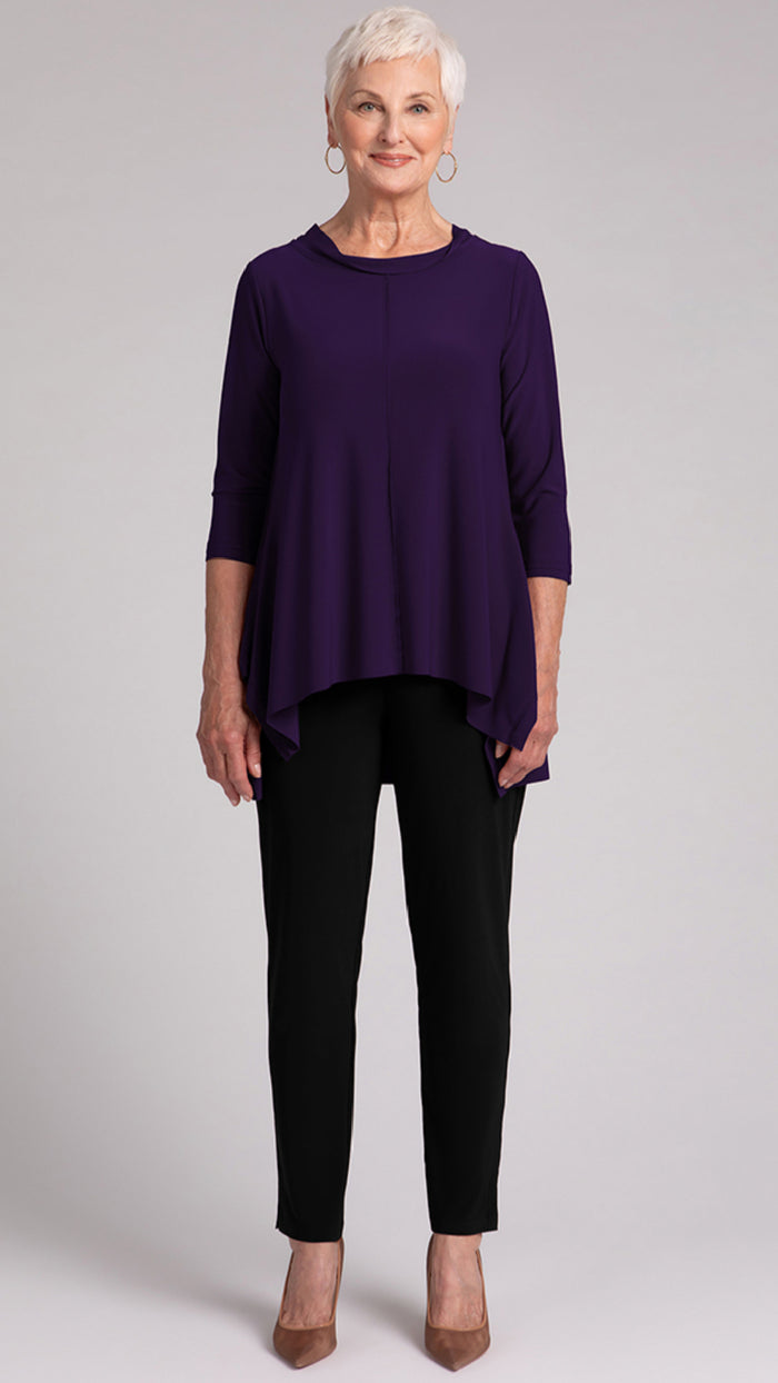 Flounce Top w/ Wide Funnel Collar, 3/4 Sleeve