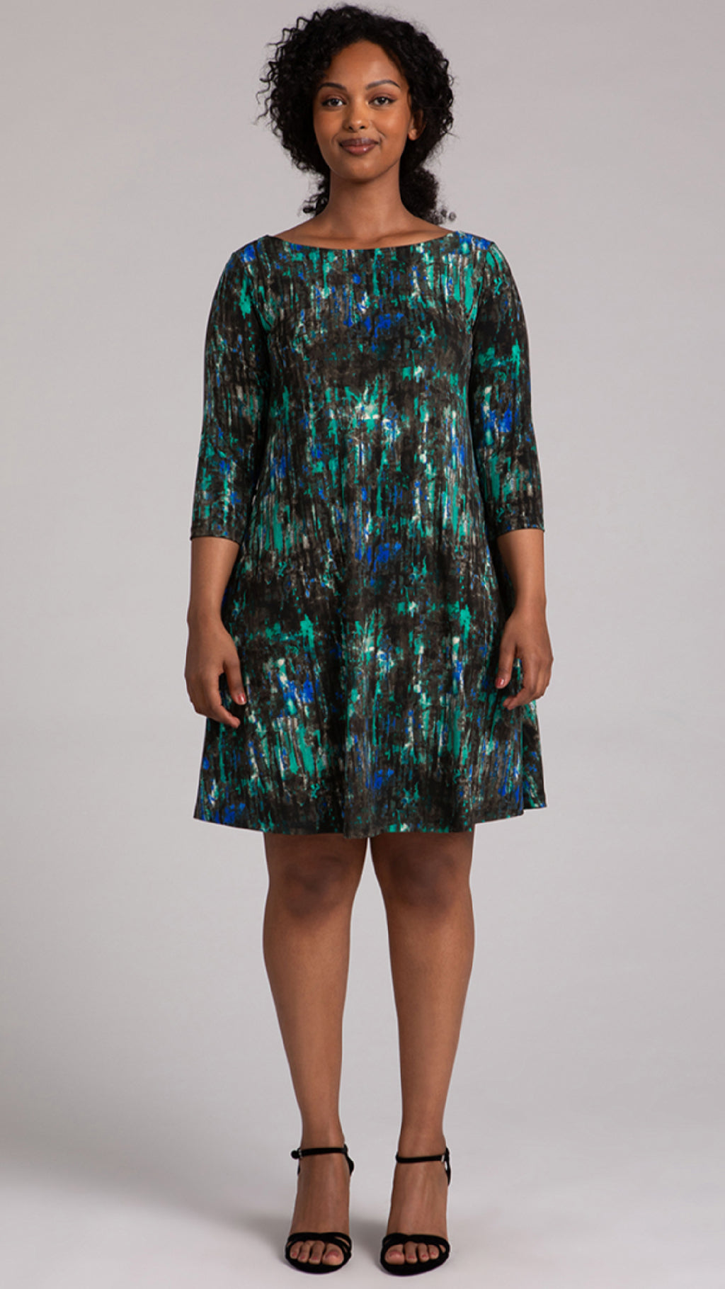 Nu Trapeze Dress, 3/4 Sleeve-Print