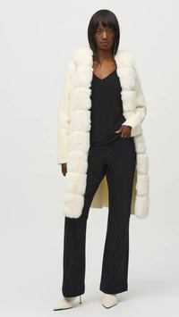 Joseph Ribkoff Sweater Knit And Faux Fur Hooded Coat (Sale)