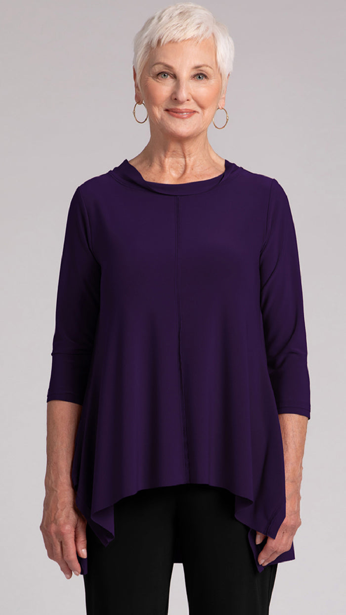 Flounce Top w/ Wide Funnel Collar, 3/4 Sleeve