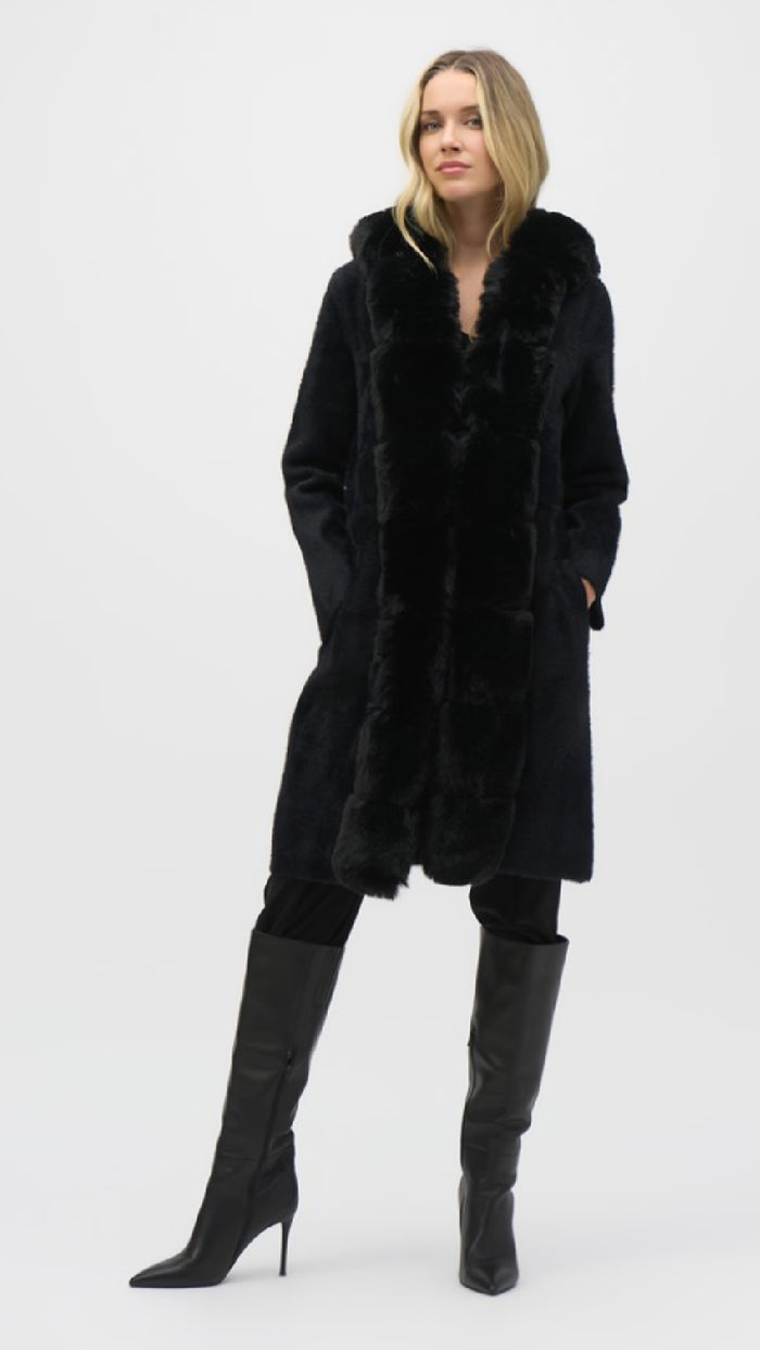 Joseph Ribkoff Sweater Knit And Faux Fur Hooded Coat (Sale)