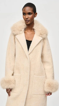 Joseph Ribkoff Feather Yarn and Faux Fur Sweater Coat (selected color on sale)