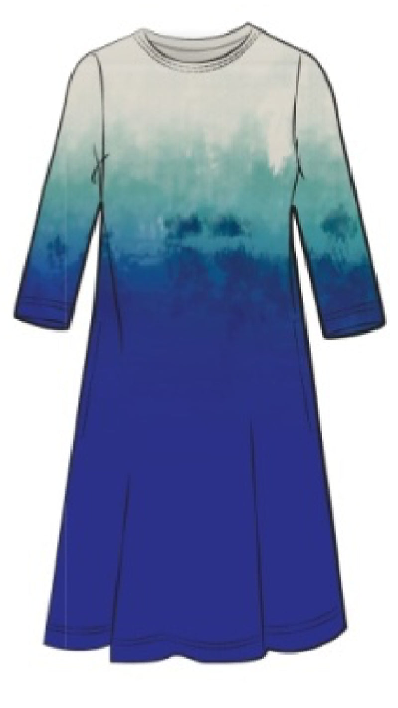 Nu Trapeze Dress, 3/4 Sleeve-Placement Print-Sand & Surf