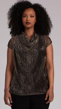 Draped Cowl Top, Pleated Mesh