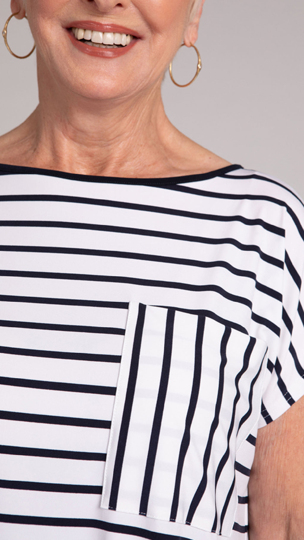 Striped Dolman Pocket Top, Cap Sleeve