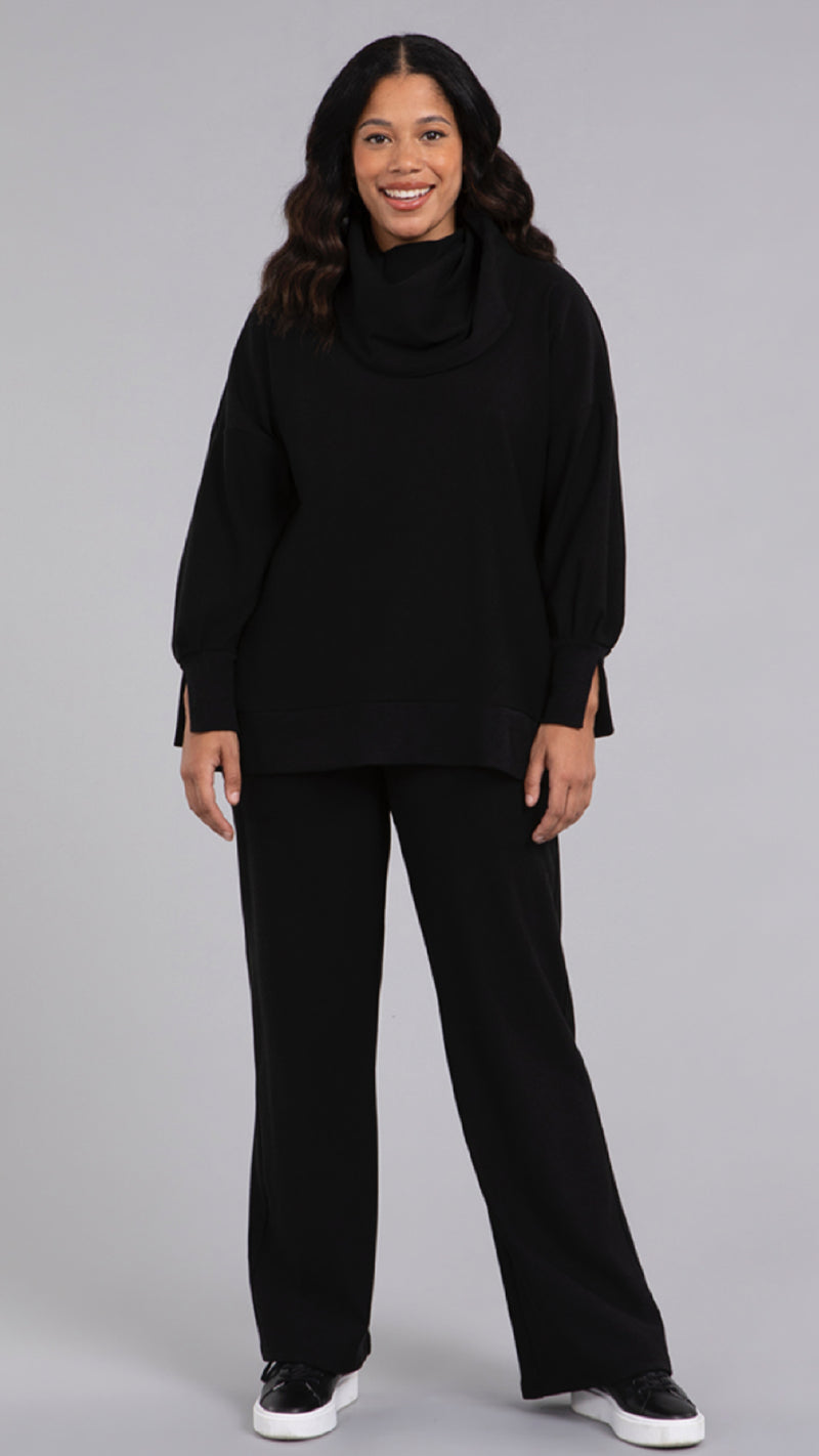 Bamboo Fleece Cowl Neck Pleat Sleeve top, Long Sleeve (Sale)