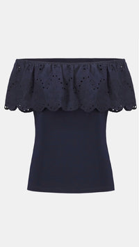 Joseph Ribkoff Silky Knit And Eyelet Lace Off-Shoulder Top