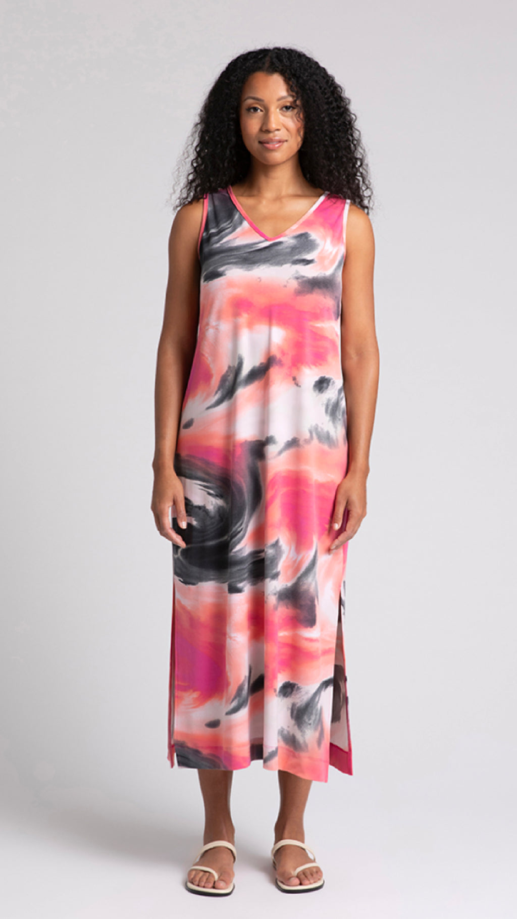 Reversible Slit Tank Dress-Marble Print (Sale)