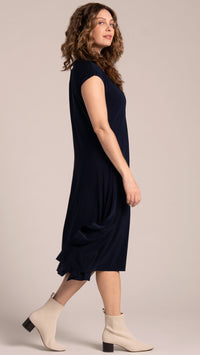 Splice V-Neck Dress, Cap Sleeve