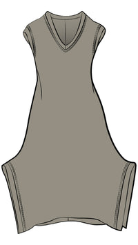 Splice V-Neck Dress, Cap Sleeve