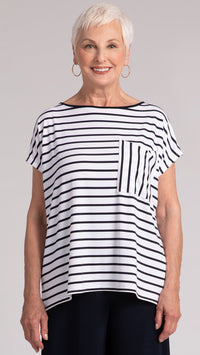 Striped Dolman Pocket Top, Cap Sleeve