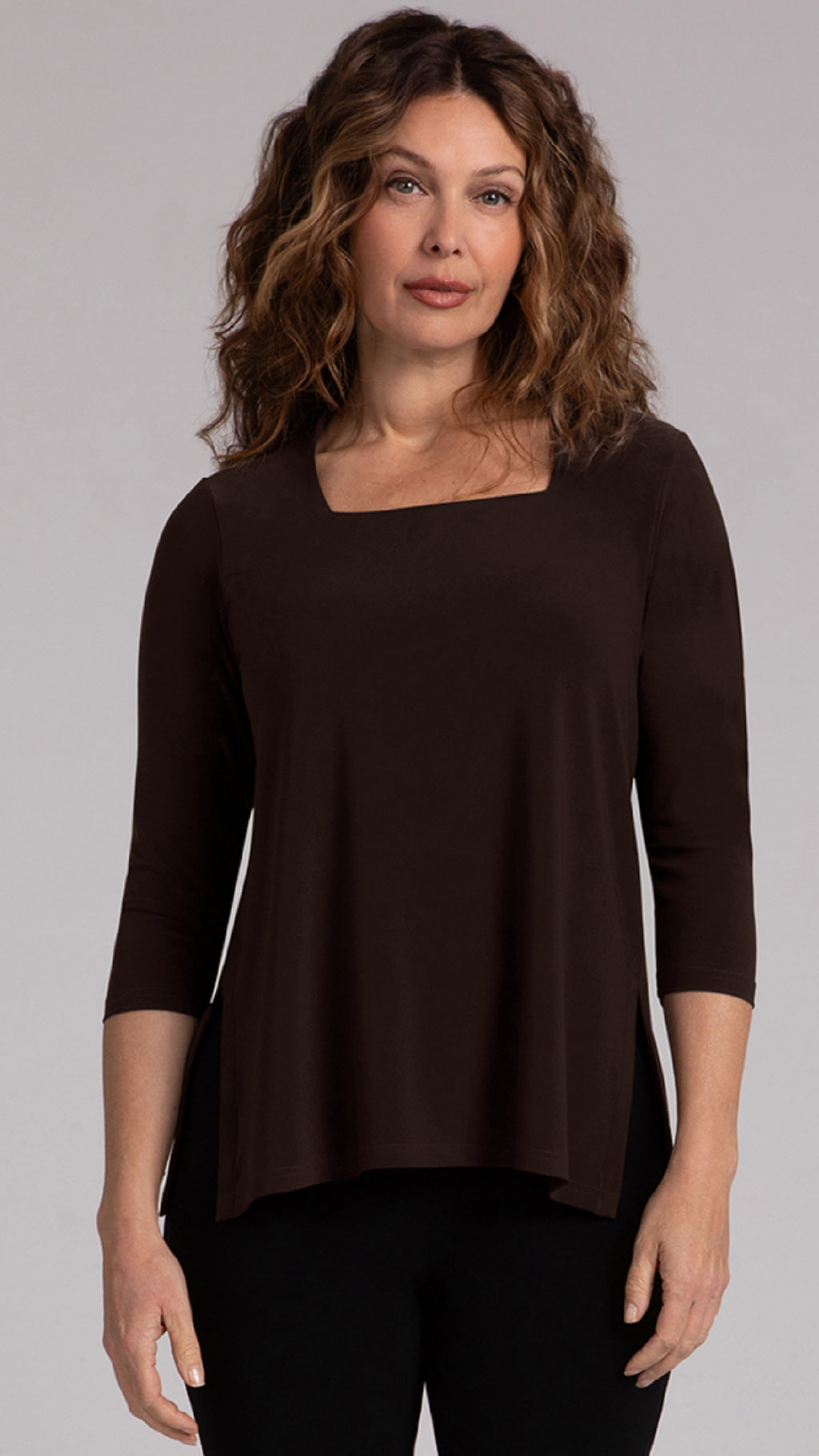 Square Neck Top, 3/4 Sleeve