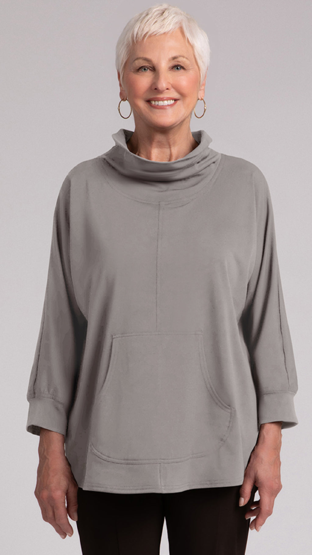 Funnel Neck Pullover W/ Kangaroo PKT, Fleece Back Jersey