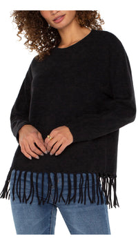 Long Sleeve Dolman Mock Neck With Fringe