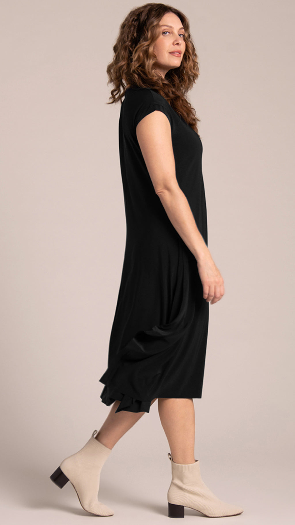 Splice V-Neck Dress, Cap Sleeve