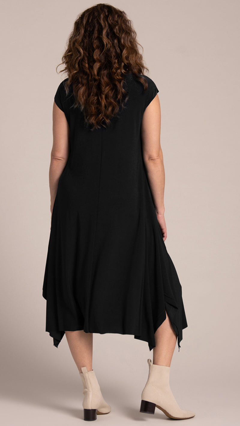 Splice V-Neck Dress, Cap Sleeve