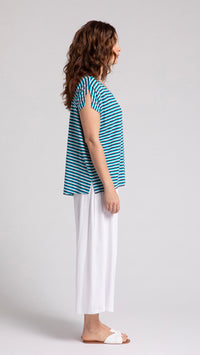 Bamboo V-Neck Slit Sleeve Top, Cap Sleeve, H Print