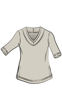 Splice V-Neck Go To Top, Elbow Sleeve