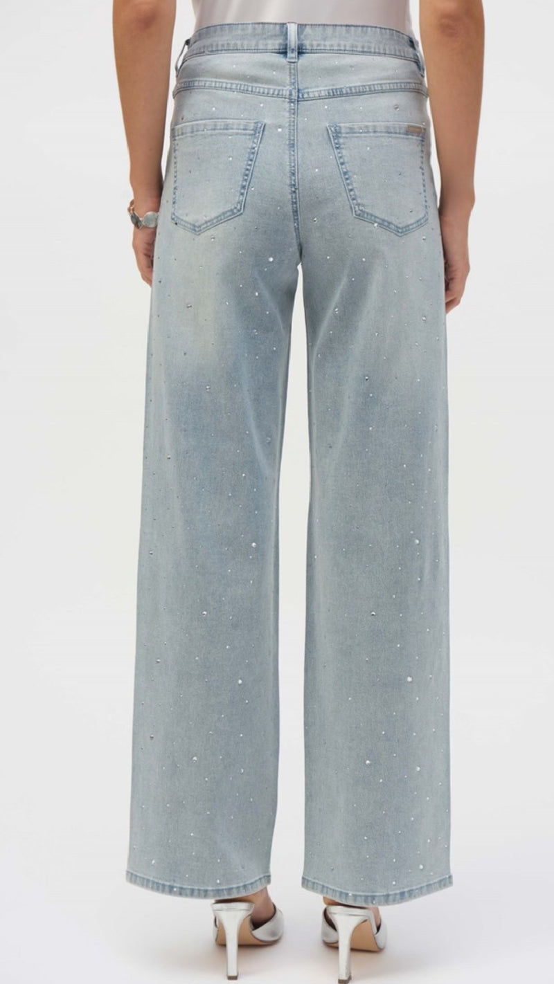 Joseph Ribkoff Classic Wide Leg Stretch Jeans with Crystals