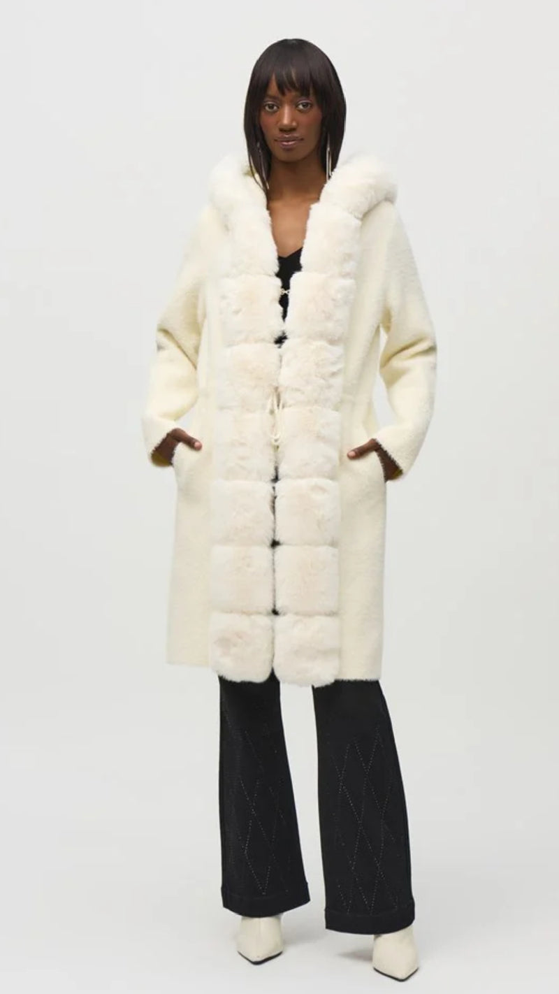 Joseph Ribkoff Sweater Knit And Faux Fur Hooded Coat (Sale)