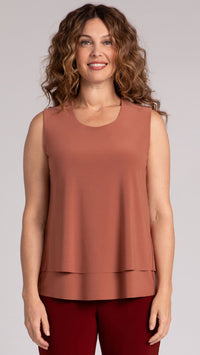 Sleeveless DBL Layer Shell with Jewel Neck