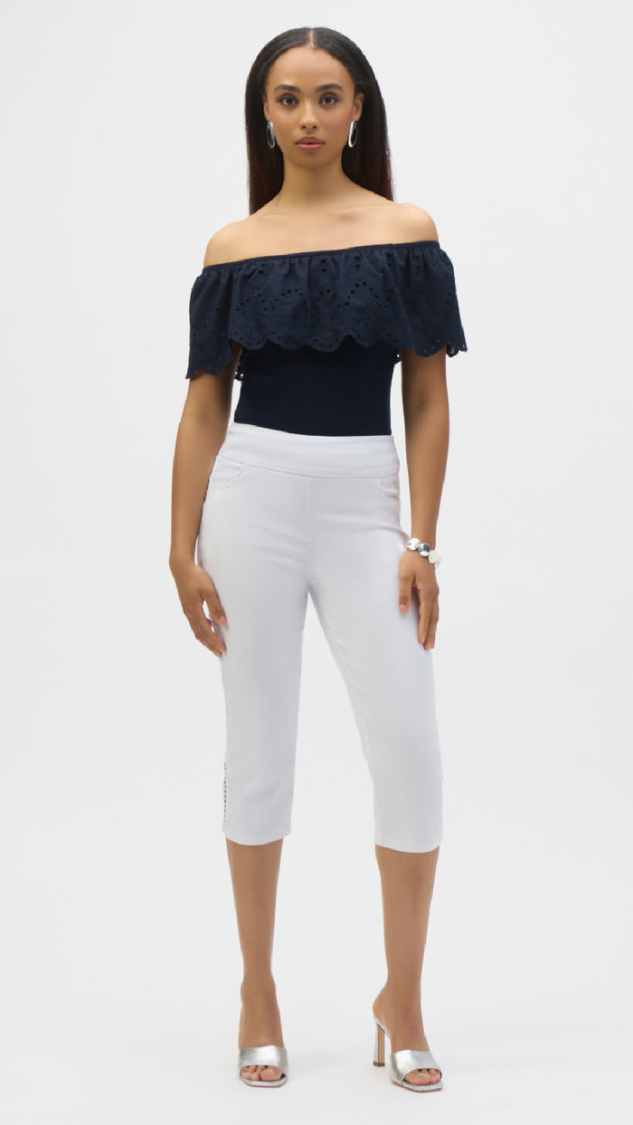 Joseph Ribkoff Silky Knit And Eyelet Lace Off-Shoulder Top