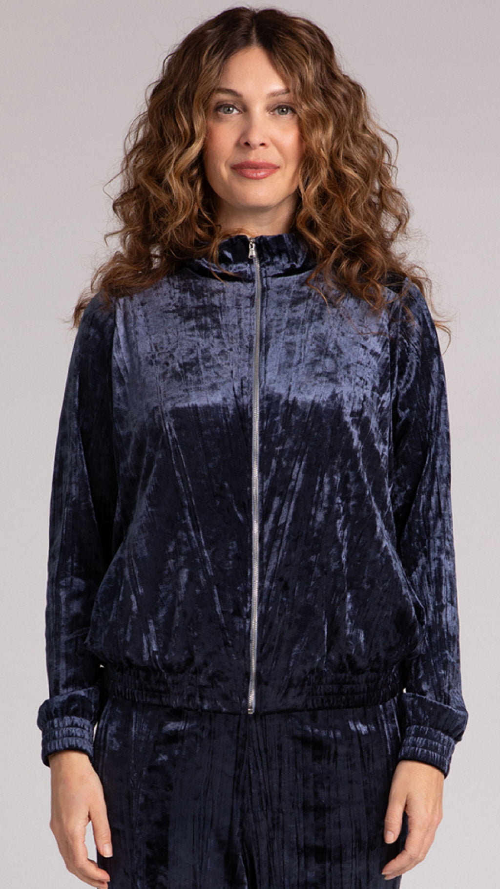 Zip Front Warm Up, Crinkle Velvet