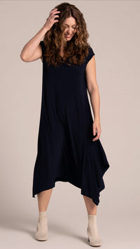 Splice V-Neck Dress, Cap Sleeve