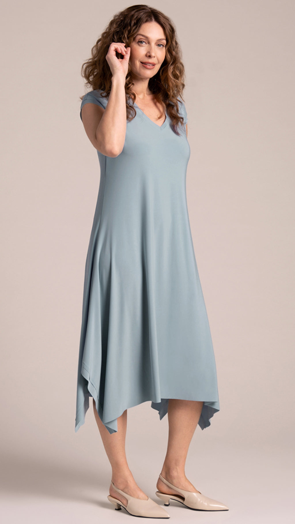 Splice V-Neck Dress, Cap Sleeve (Con’t…)