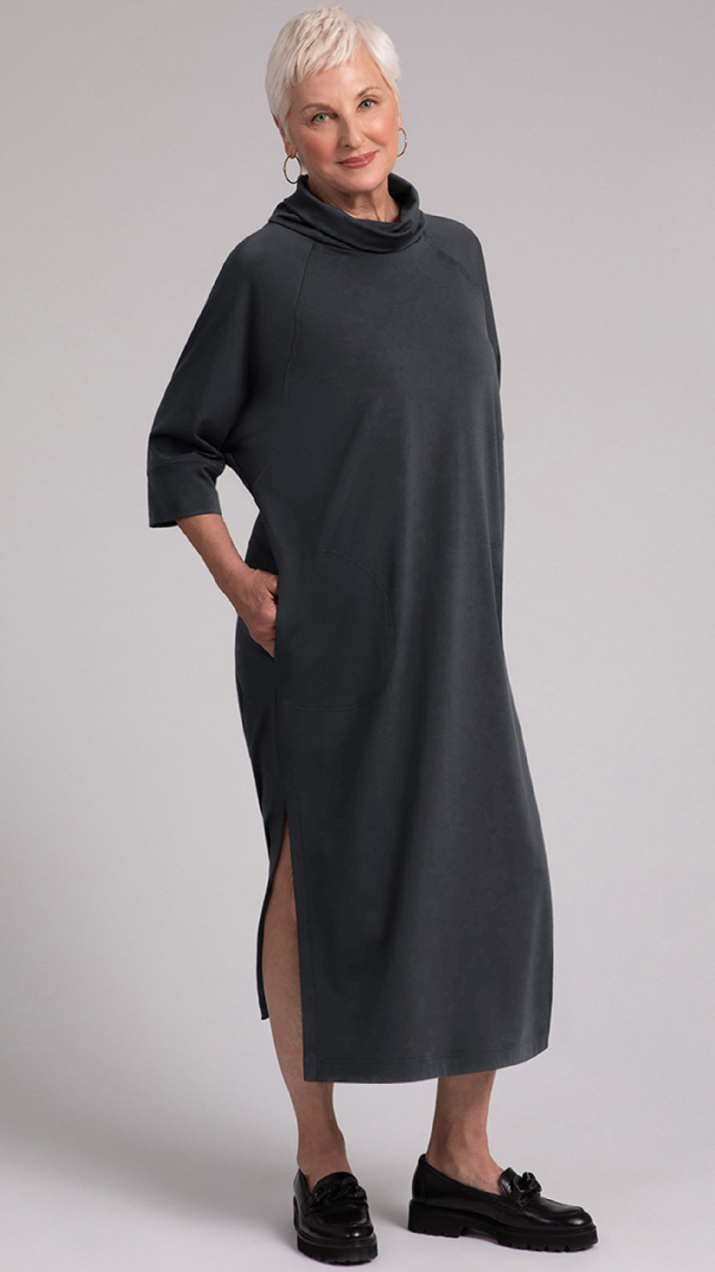 Cozy Raglan Funnel Neck Dress, Fleece Back Jersey (Sale)