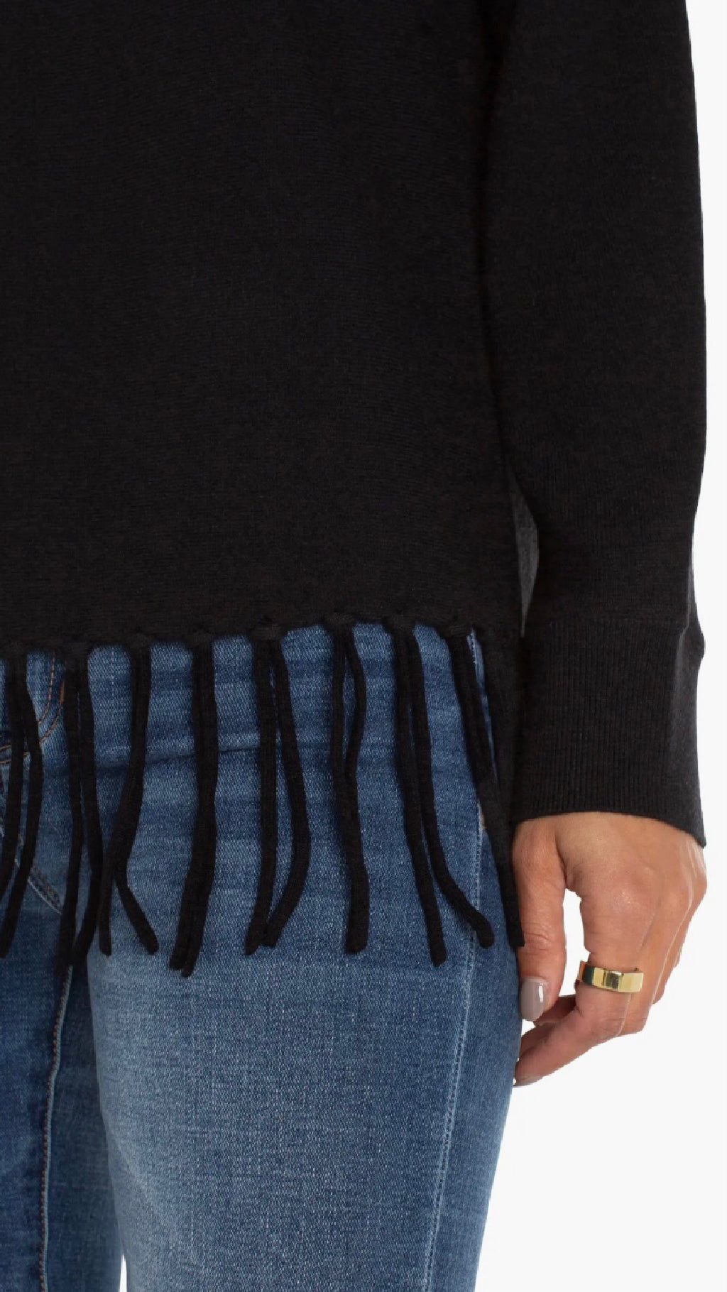 Long Sleeve Dolman Mock Neck With Fringe