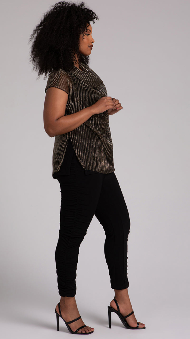 Draped Cowl Top, Pleated Mesh