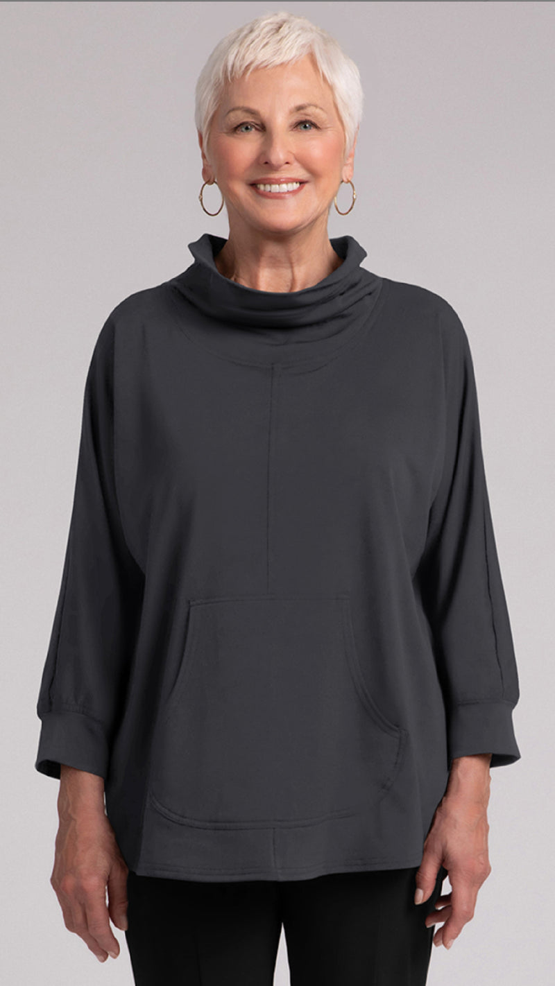 Funnel Neck Pullover W/ Kangaroo PKT, Fleece Back Jersey