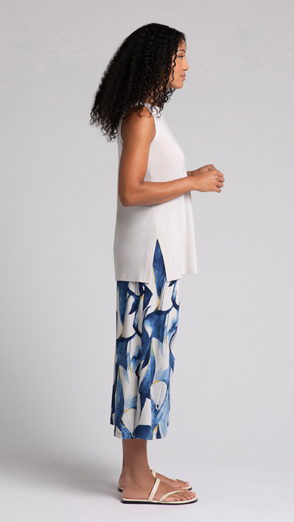 Side Slit Wide Capri-Marble Print (Sale)