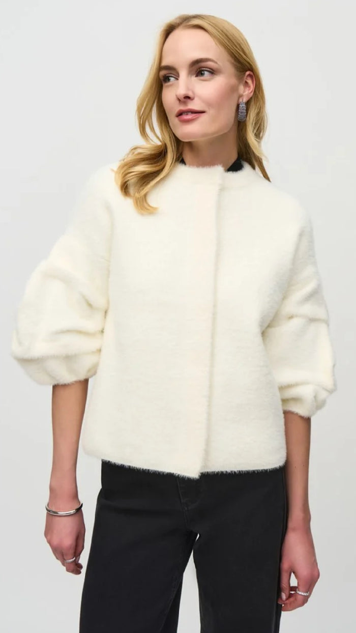 Sweater Knit Puff Sleeve Jacket