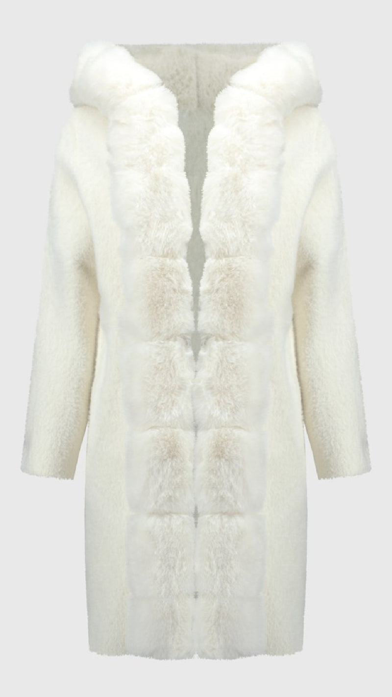 Joseph Ribkoff Sweater Knit And Faux Fur Hooded Coat (Sale)