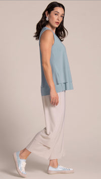 Sleeveless DBL Layer Shell with Jewel Neck