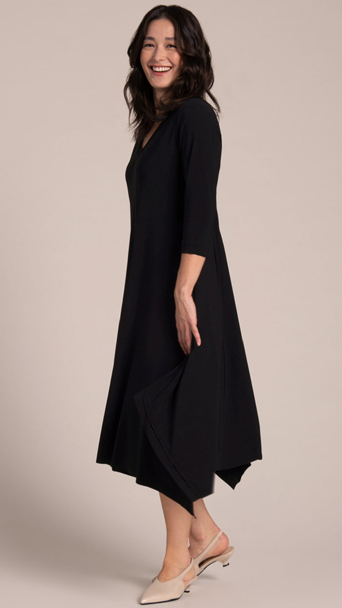 Splice V-Neck Dress, 3/4 Sleeves