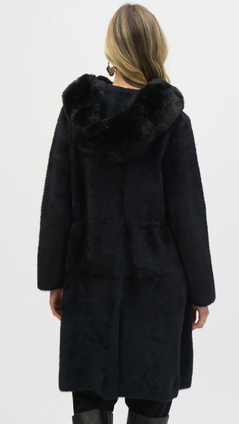 Joseph Ribkoff Sweater Knit And Faux Fur Hooded Coat (Sale)