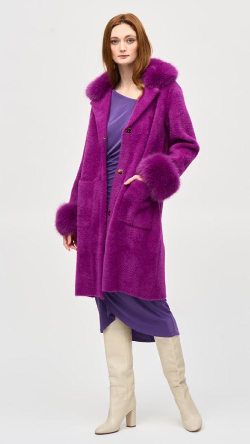 Joseph Ribkoff Feather Yarn and Faux Fur Sweater Coat (selected color on sale)