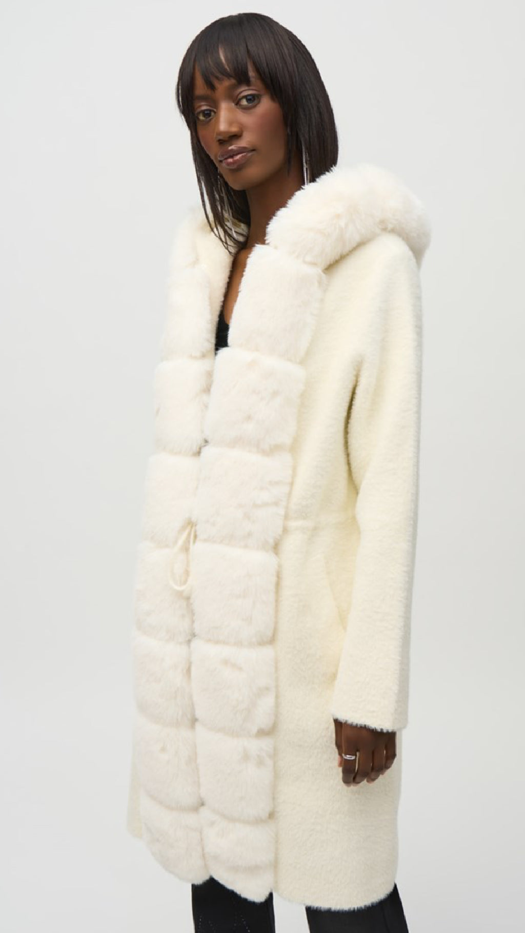 Joseph Ribkoff Sweater Knit And Faux Fur Hooded Coat (Sale)