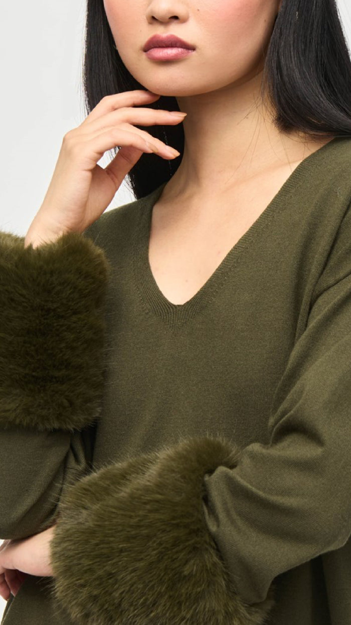 Joseph Ribkoff Sweater Knit Tunic with Faux Fur Cuffs