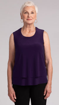 Sleeveless DBL Layer Shell with Jewel Neck