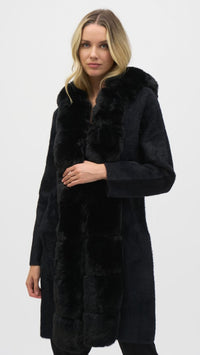 Joseph Ribkoff Sweater Knit And Faux Fur Hooded Coat (Sale)