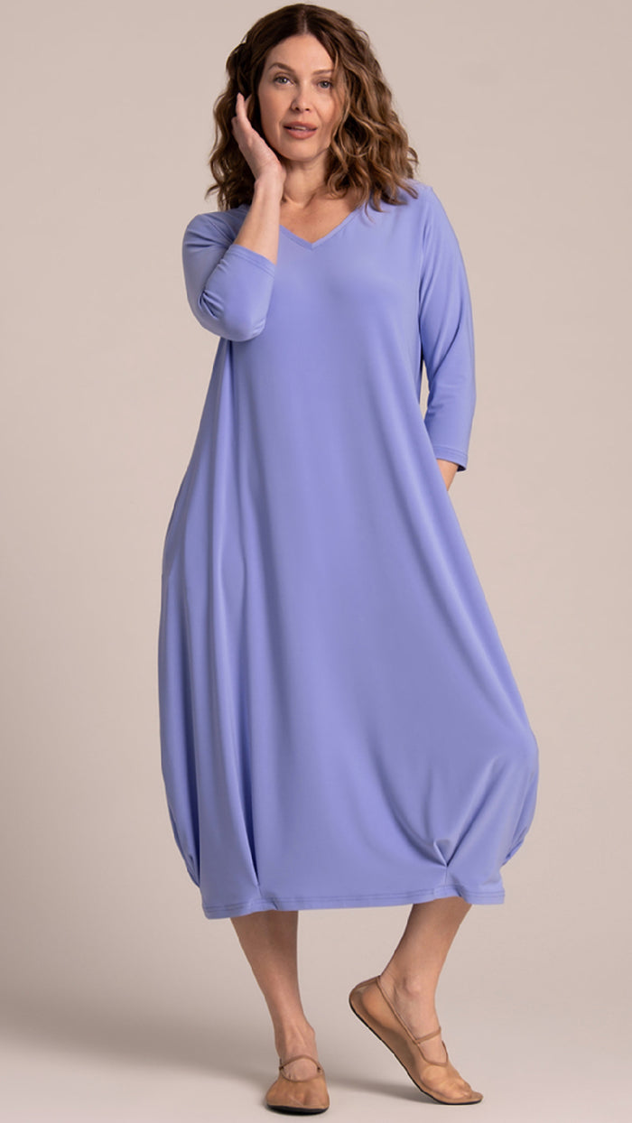 V-Neck Narrow Lantern Dress, 3/4 Sleeve