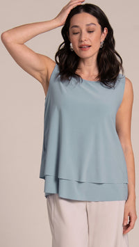 Sleeveless DBL Layer Shell with Jewel Neck