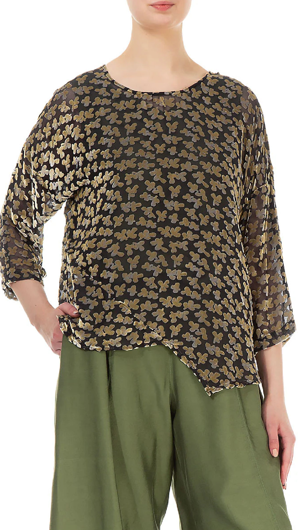 Loose Asymmetric Silk Velvet Blouse