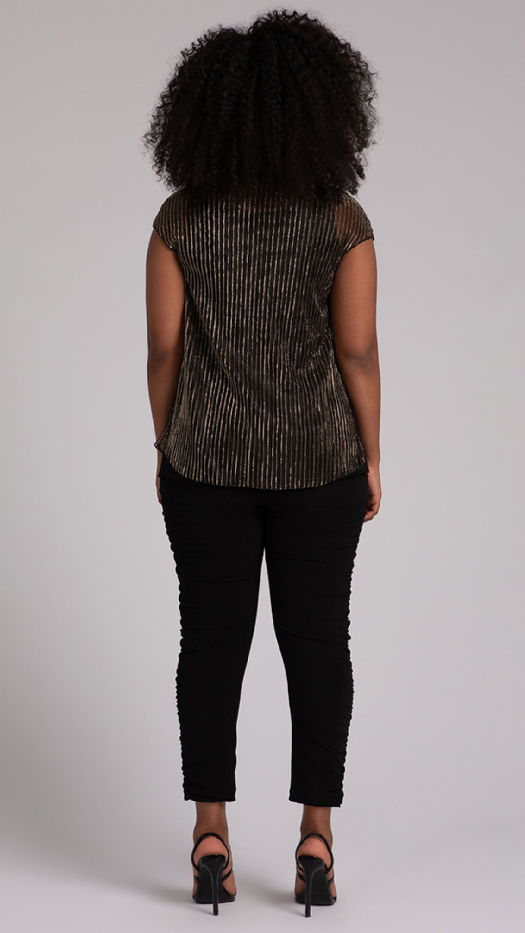 Draped Cowl Top, Pleated Mesh